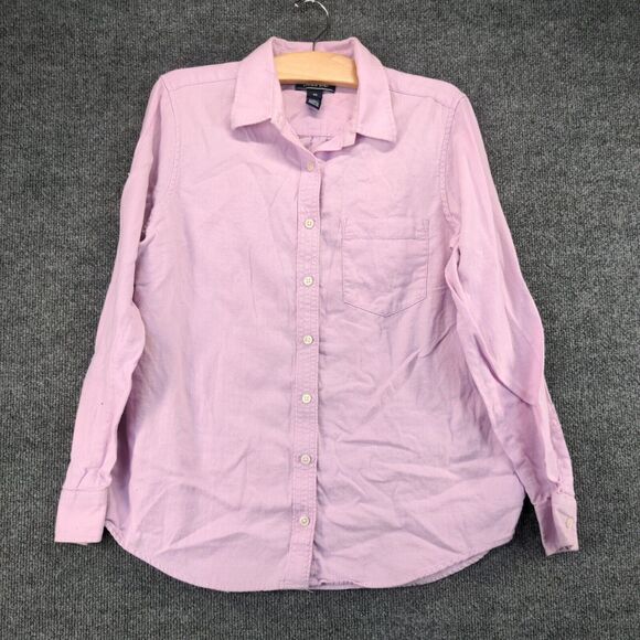 Lands' End Womens Button Front Shirt Purple 10 Cotton Long Sleeve Regular Fit - Picture 2 of 12
